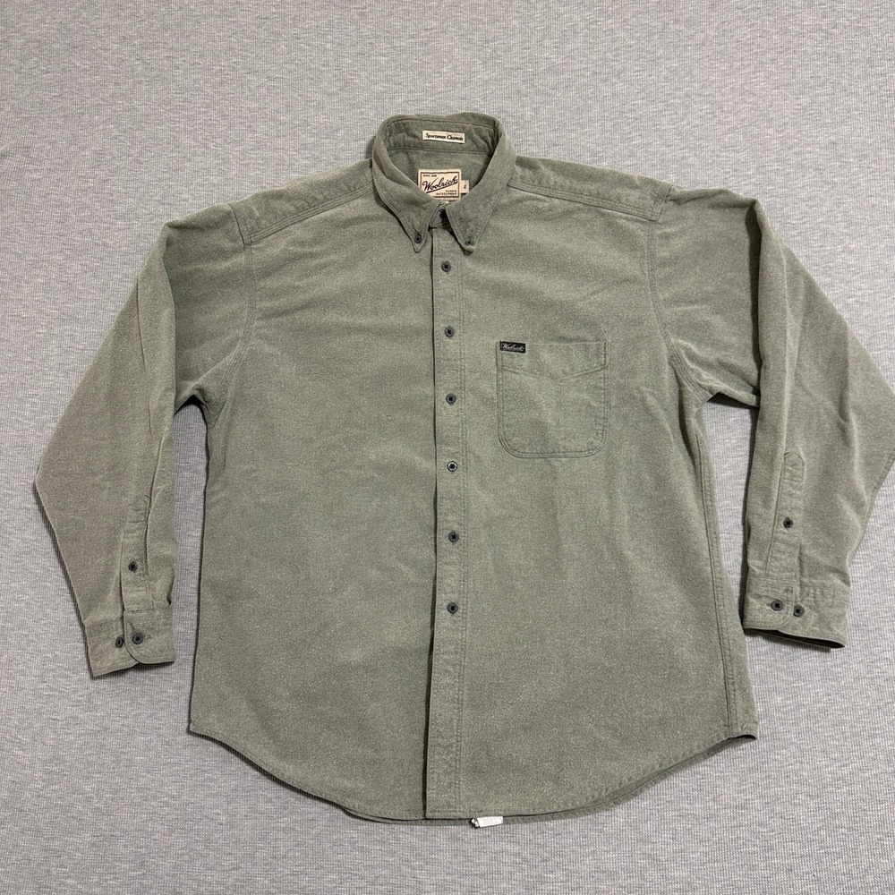 Woolrich Sportsman Chamois Shirt Men XL Green Gray Heather Button Up Long Sleeve